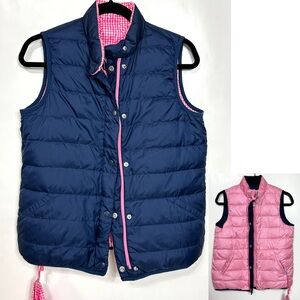 J. McLaughlin Reversible Puffer Vest Navy pink Goose Down Filler Size M